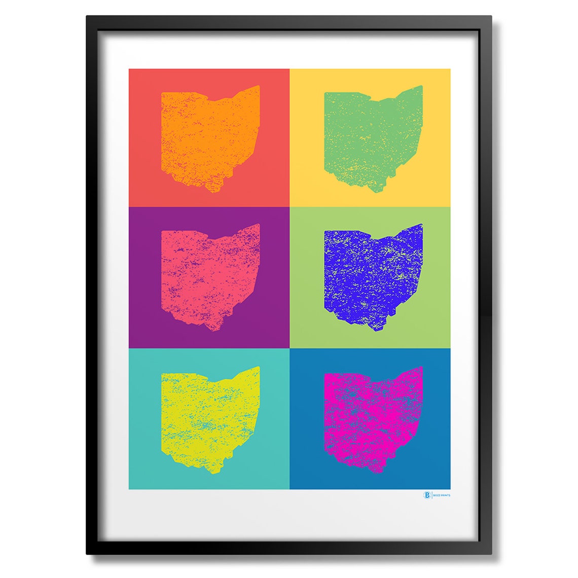 Ohio State Fun Pop Art Map Six Panel Bright Color Blocks Poster