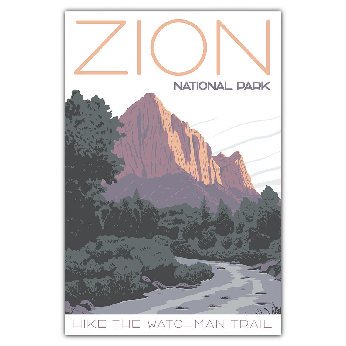 Zion National Park Watchman Trail Hike Vintage Travel Poster