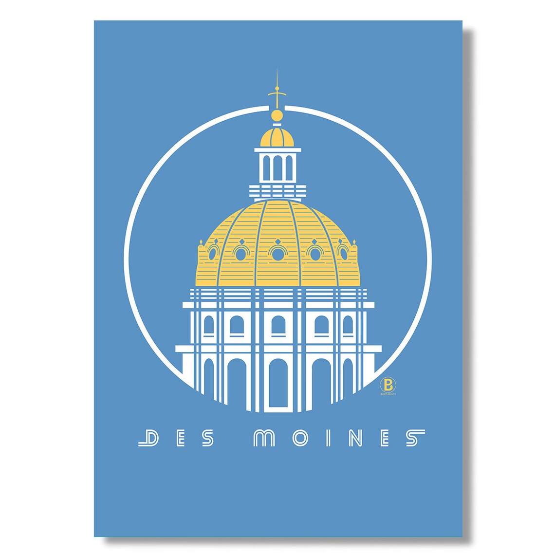 Iowa State Capitol Golden Dome Poster Des Moines Blue Circle Landmark Art