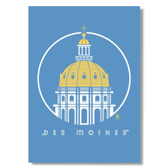 Iowa State Capitol Golden Dome Poster Des Moines Blue Circle Landmark Art