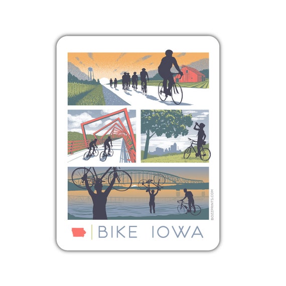 Bike Iowa Travel Poster, Road Trip Decor