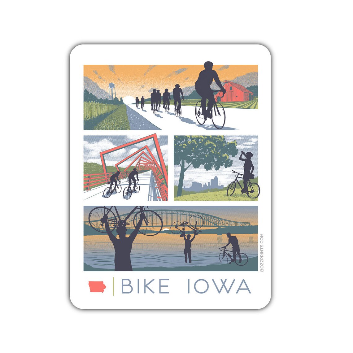Bike Iowa Travel Poster, Road Trip Decor