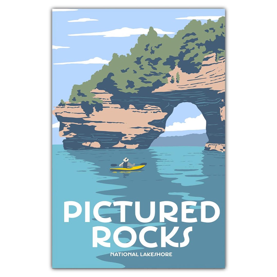 Pictured Rocks National Lakeshore Michigan Kayak Vintage Travel Poster