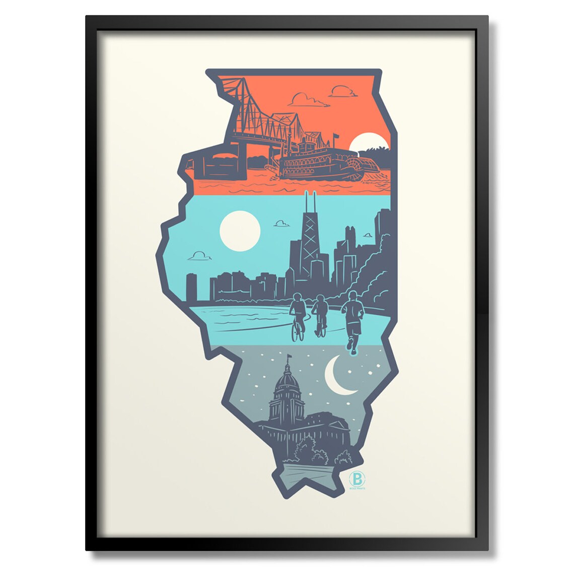 Layers Of Illinois Travel Poster, State Map Art