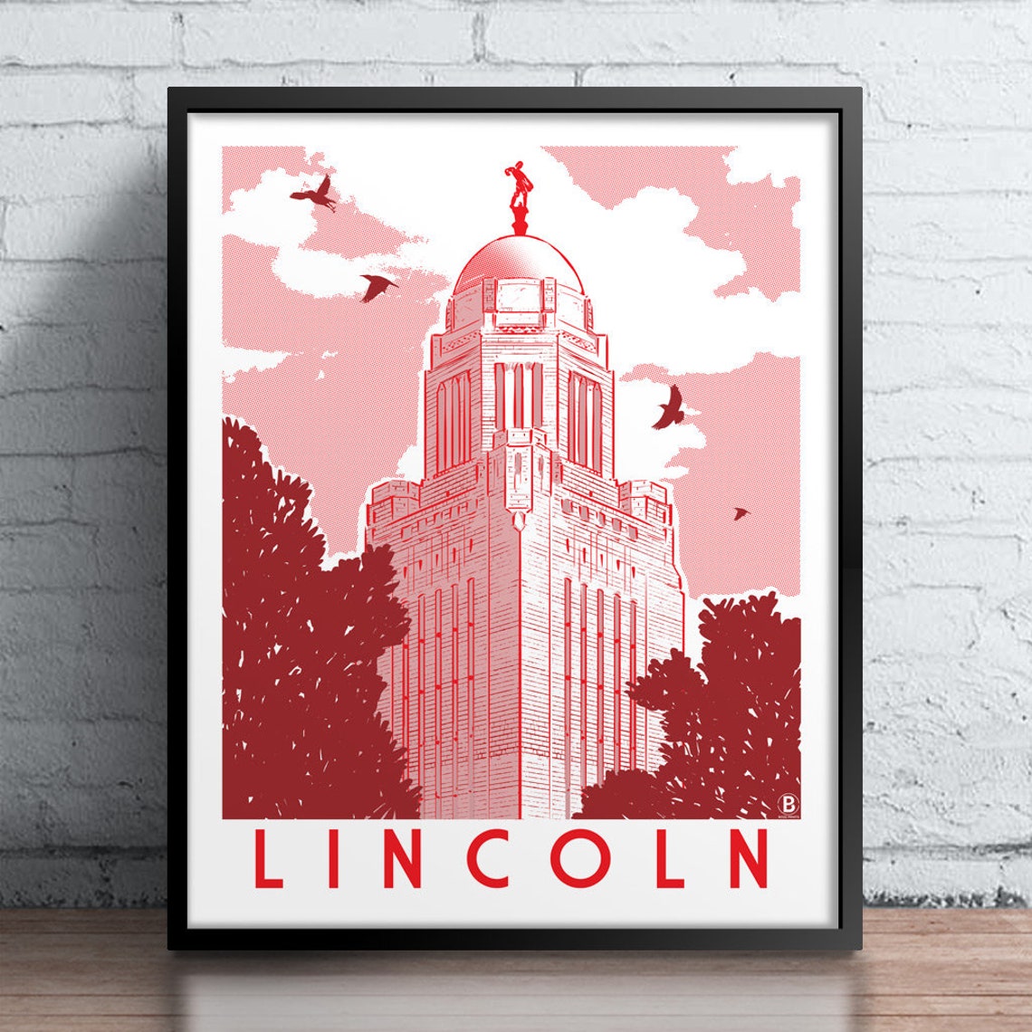 Lincoln Nebraska State Capitol Tower Vintage Red Icon Art Poster