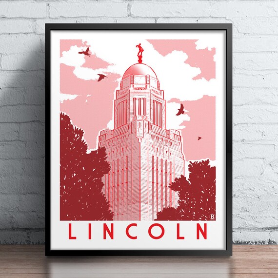 Lincoln Nebraska State Capitol Tower Vintage Red Icon Art Poster