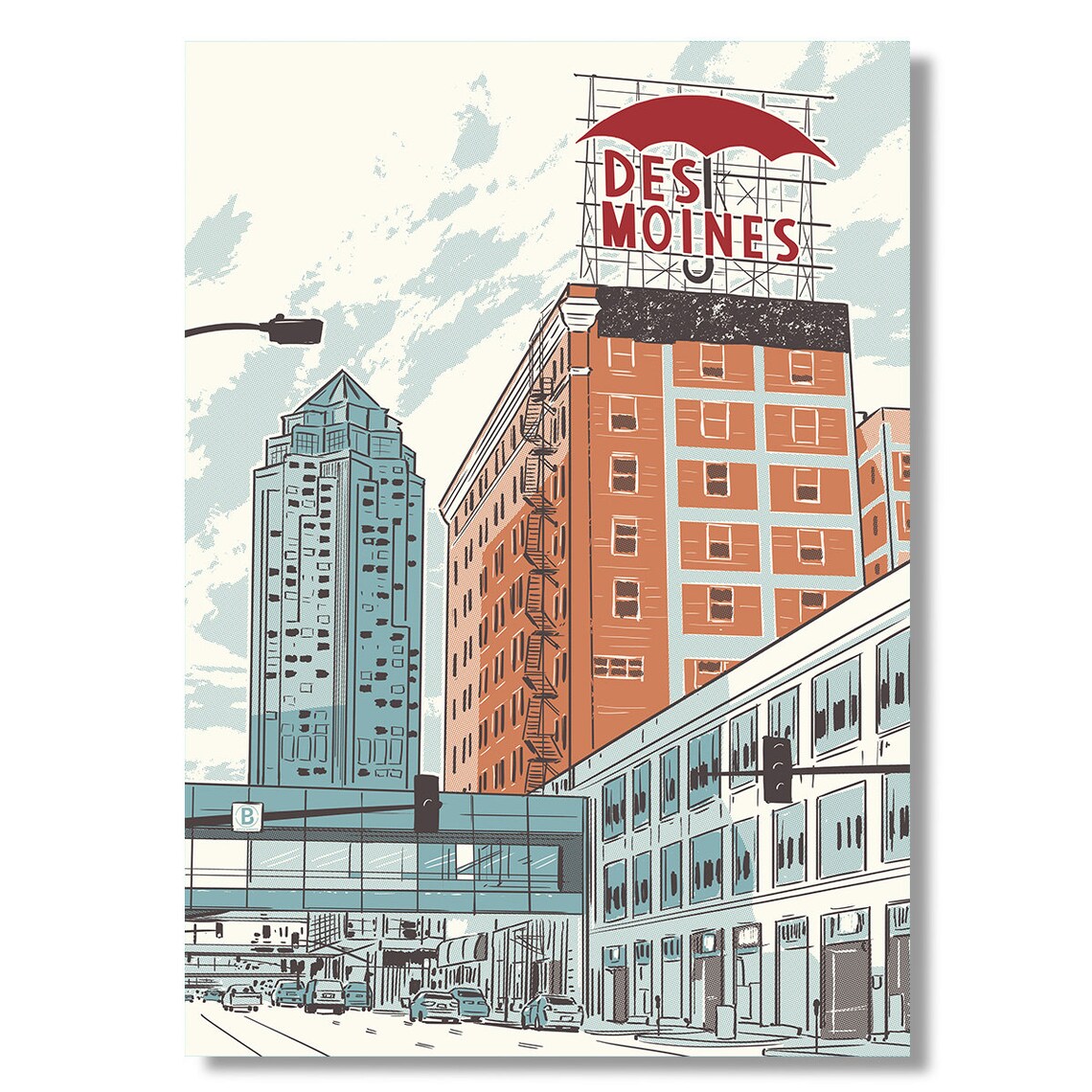 Des Moines Umbrella Greeting Card Art Print