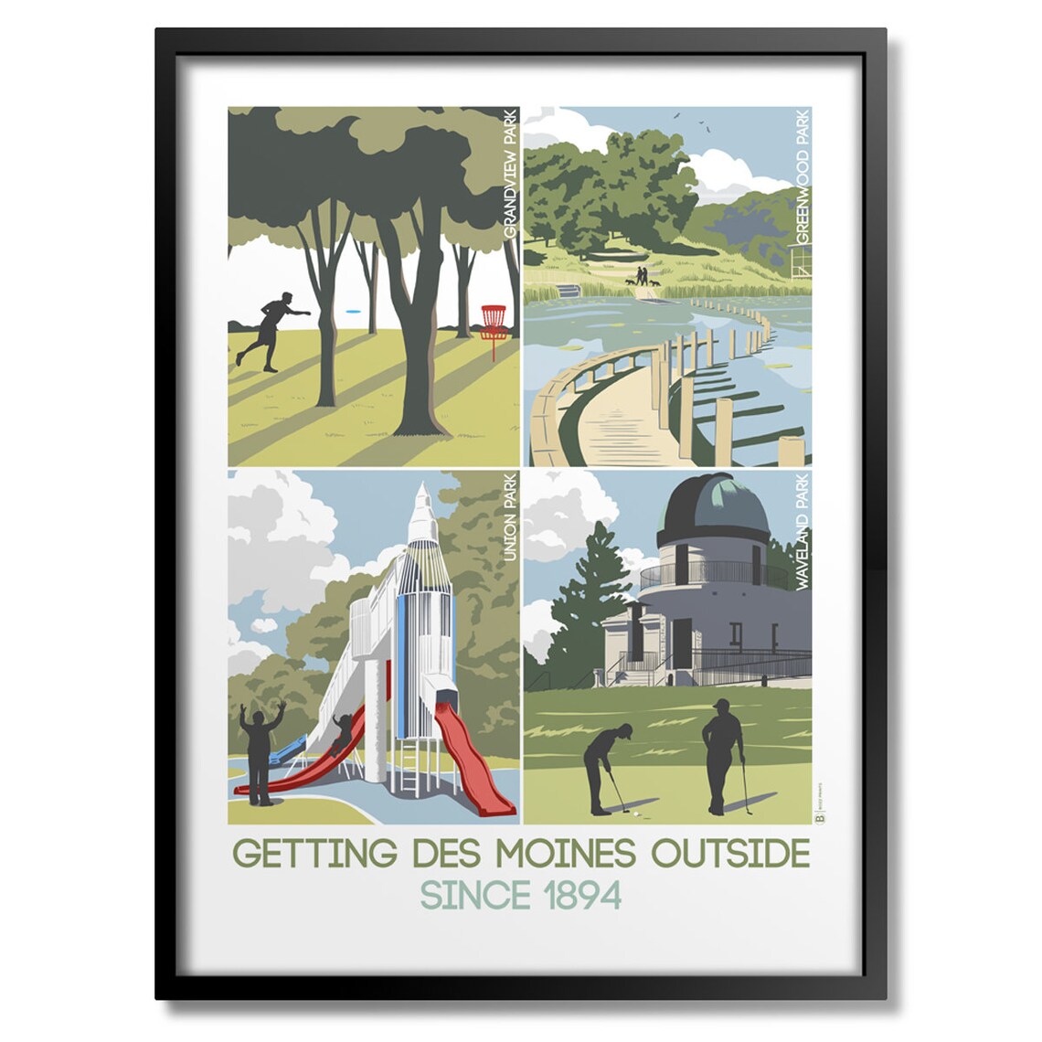 Des Moines Iowa Parks Disc Golf Boardwalk Rocket Slide Observatory Travel Poster