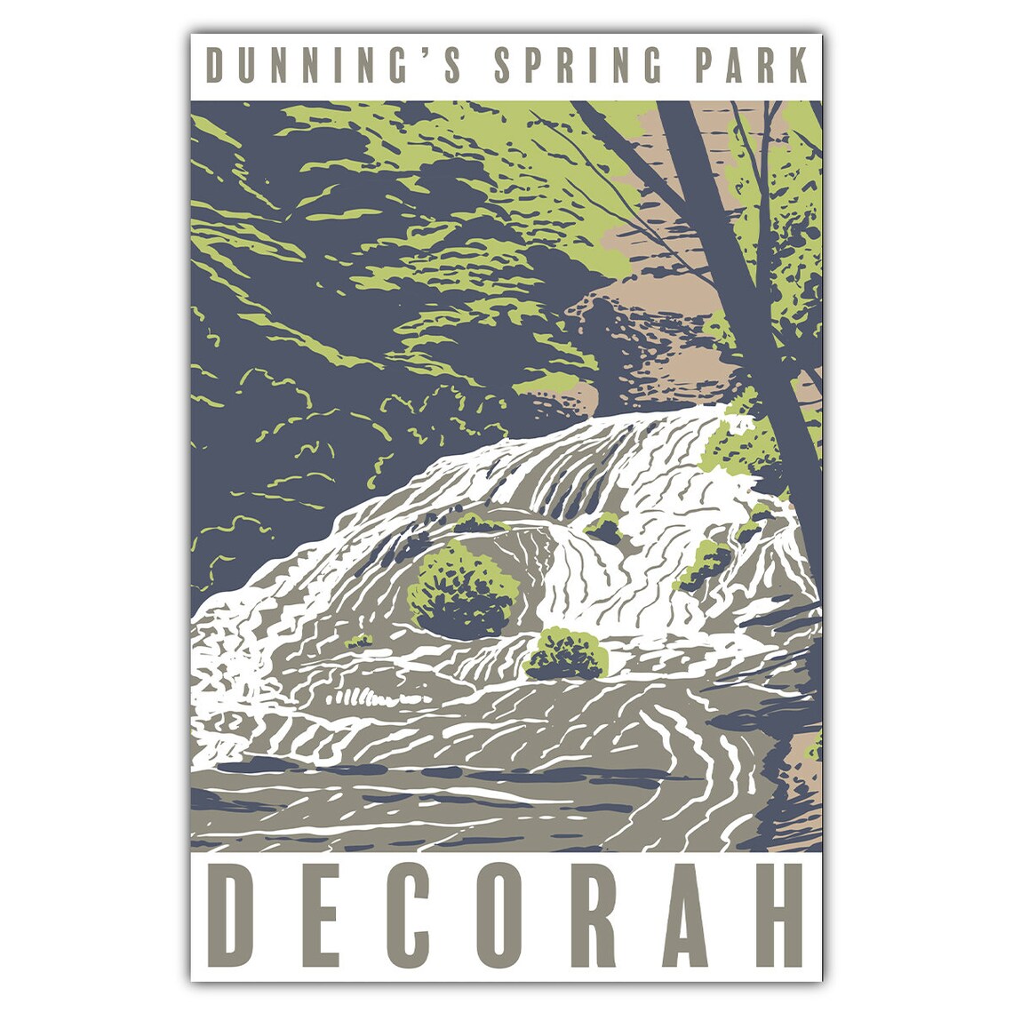 Dunnings Spring Park Waterfall Decorah Iowa Vintage Travel Poster