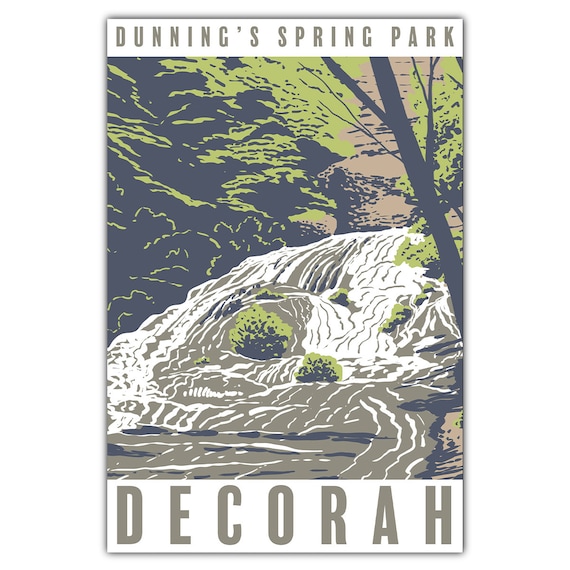 Dunnings Spring Park Waterfall Decorah Iowa Vintage Travel Poster