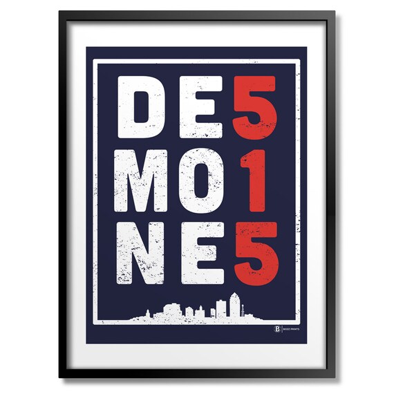 Des Moines 515 Vintage Typography Skyline Retro Iowa City Poster