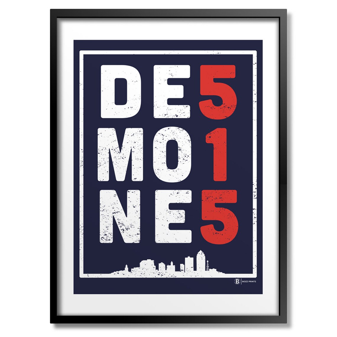 Des Moines 515 Vintage Typography Skyline Retro Iowa City Poster