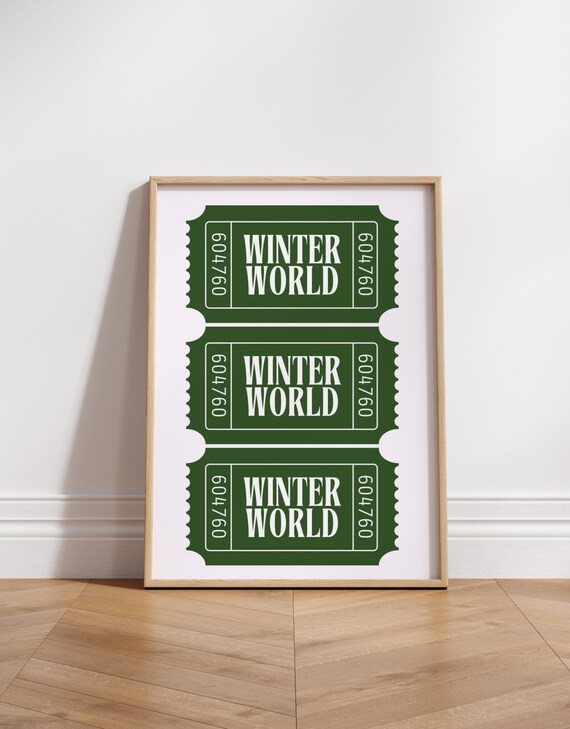 Winter World Green Retro Ticket Stubs Holiday Party Decor Poster