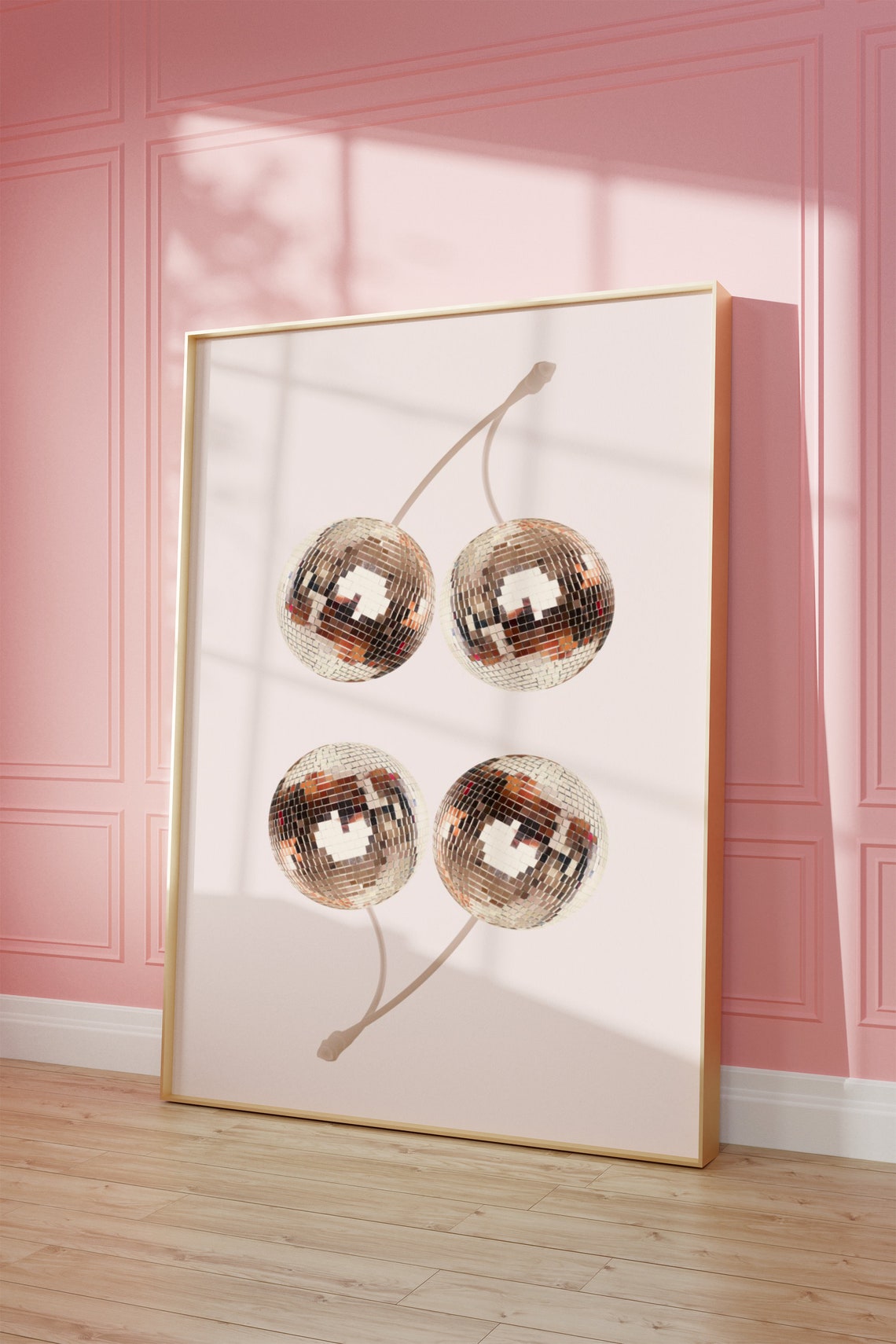 Disco Ball Cherry Pair Sparkling Mirror Balls Pink Photo Poster - Image 4