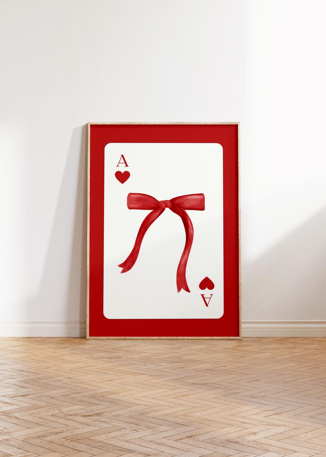 Ace of Hearts Red Bow Playing Card Coquette Valentines Style Poster