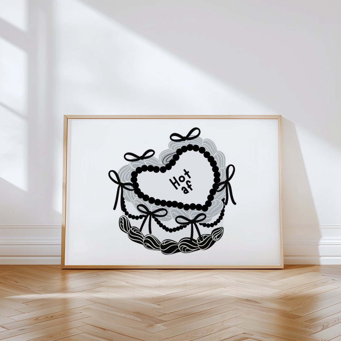Hot Af Black White Cute Girly Heart Cake Bow Coquette Wall Art - Image 2