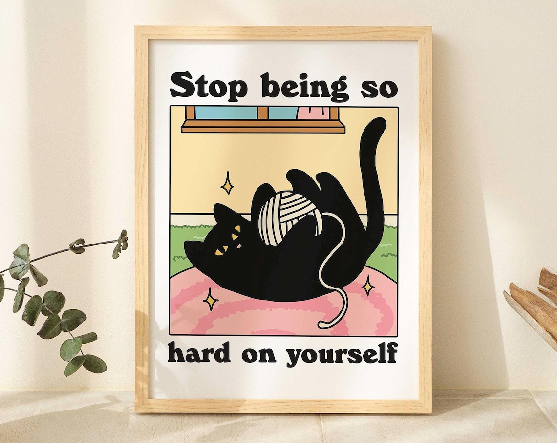 Colorful Cat Quote Poster, Retro Eclectic Cat Art