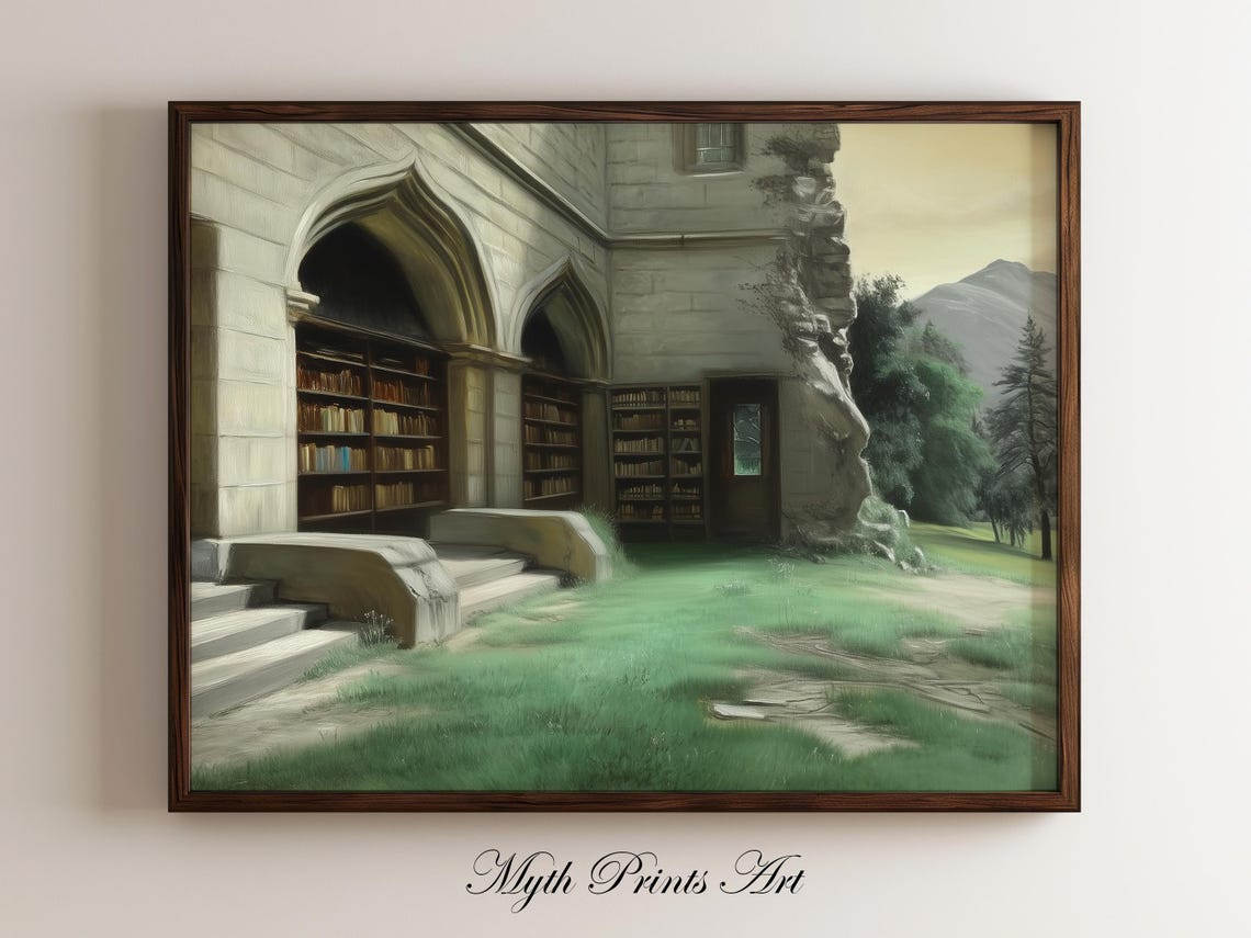 Abandoned Library In Medieval Castle Ruins Dark Academia Poster
