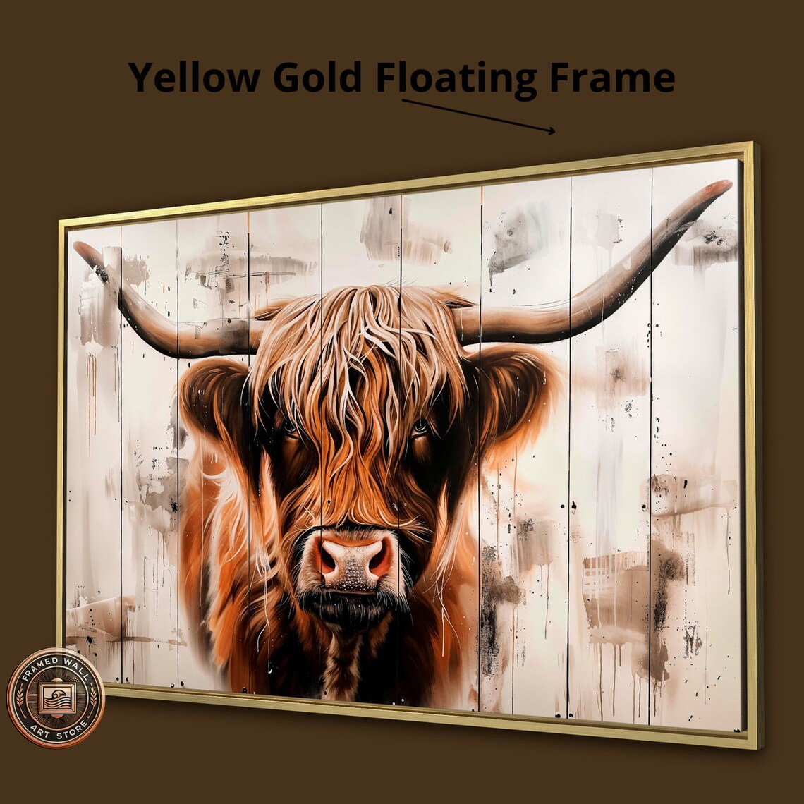 Highland Cow Portrait Rustic Wood Plank Watercolor Farm Art Poster - Image 3