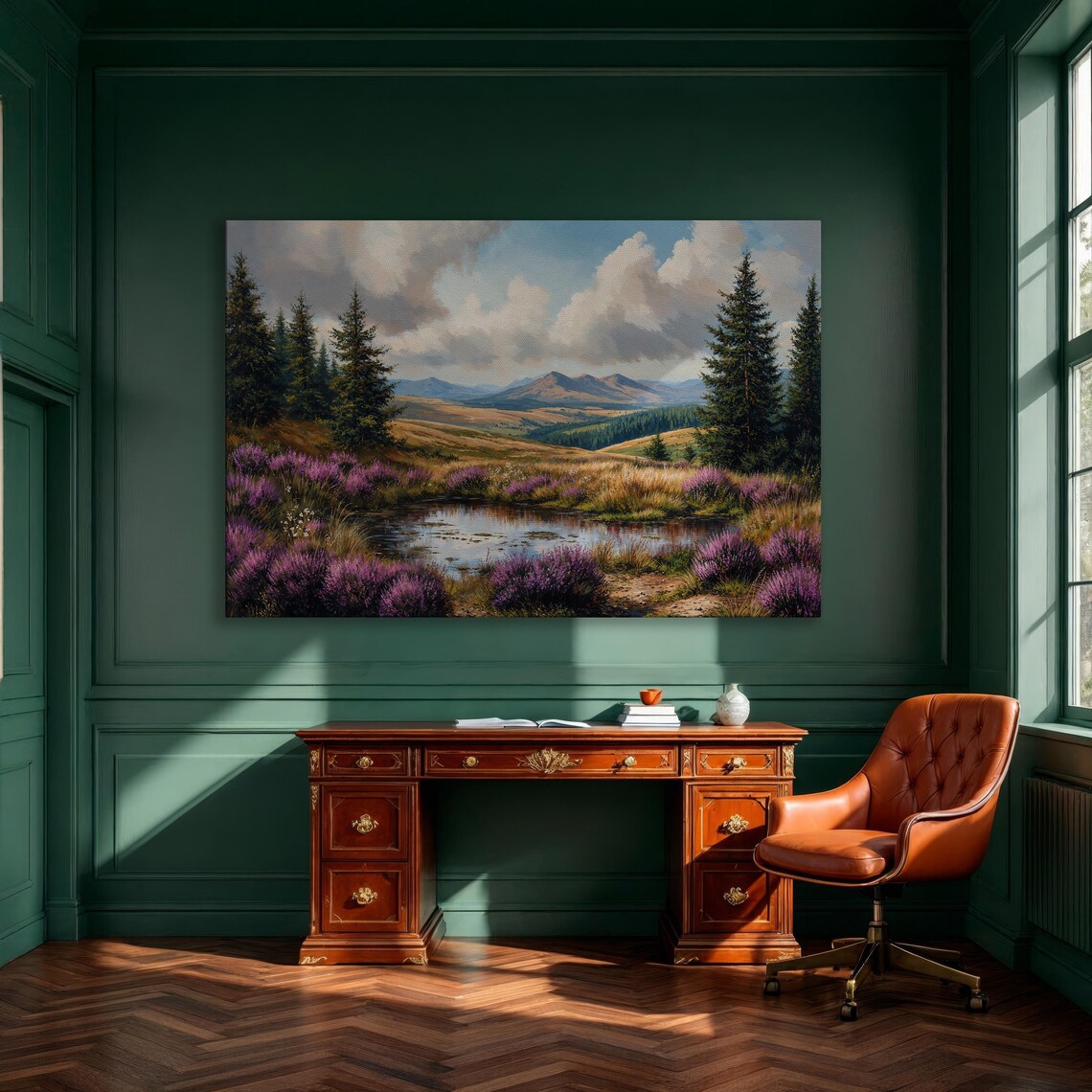 Heather Pond in the Highlands Vintage Moorland Landscape Art Poster