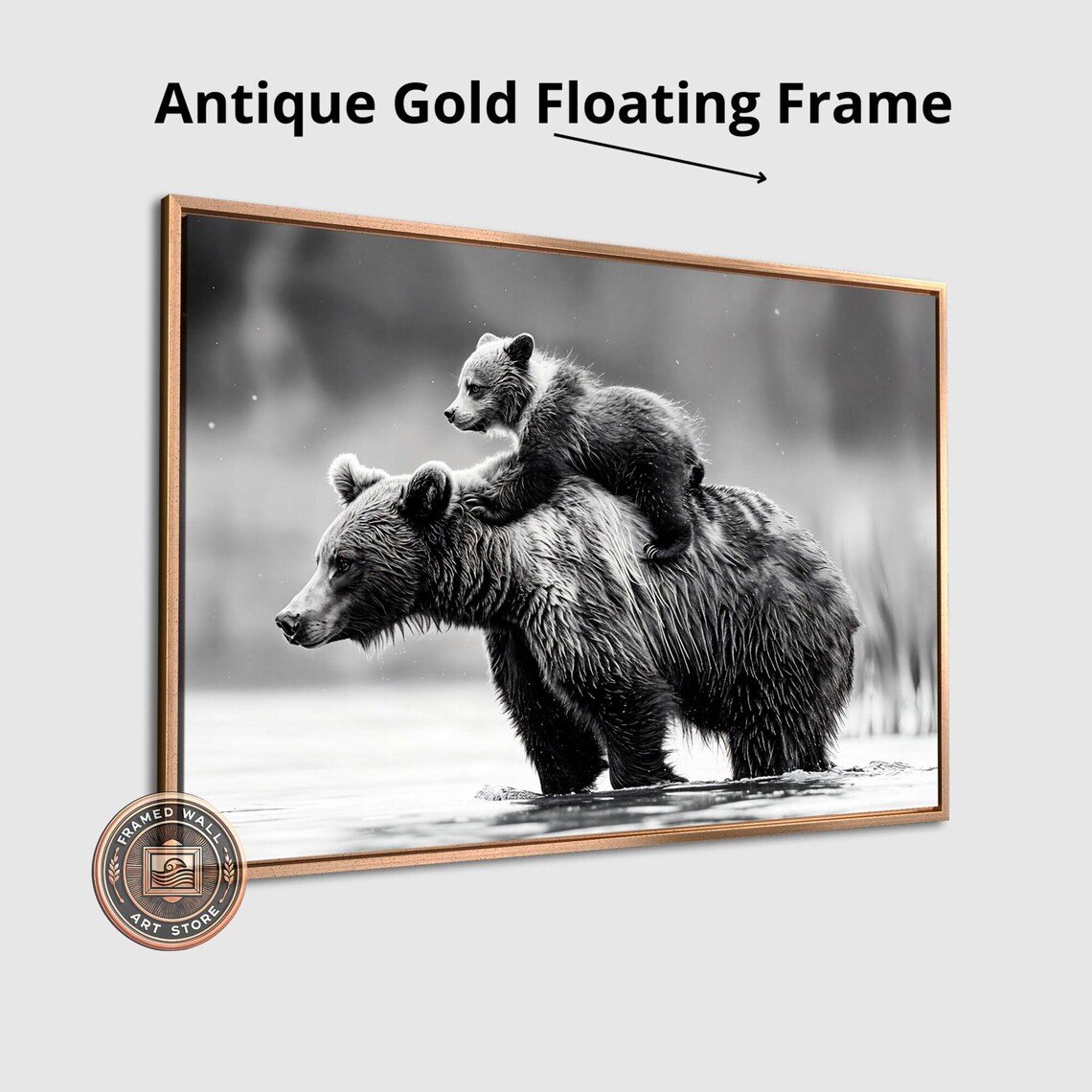 Grizzly Bear and Cub Black and White Art Print - Image 3