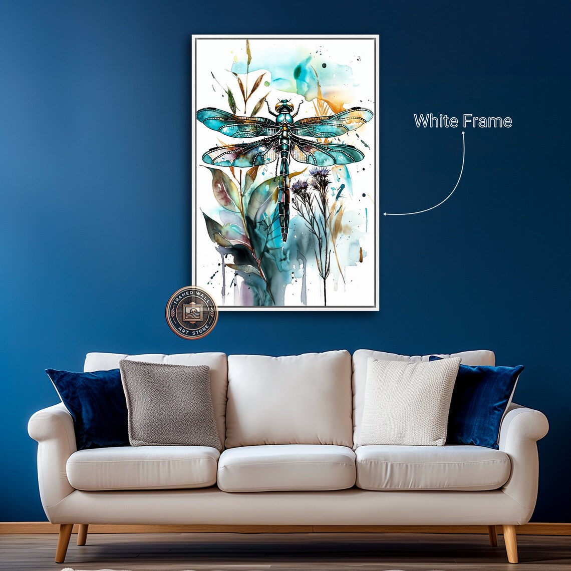 Turquoise Dragonfly Watercolor Botanical Leaves Vibrant Insect Art Poster - Image 5