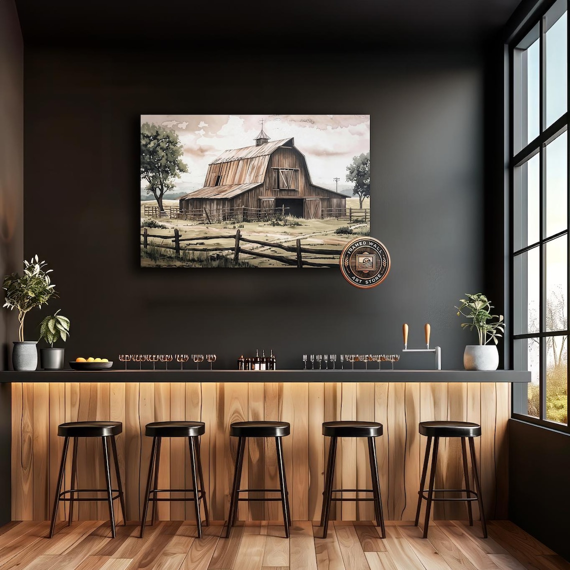 Rustic Wooden Barn With Split Rail Fences Country Landscape Poster - Image 2