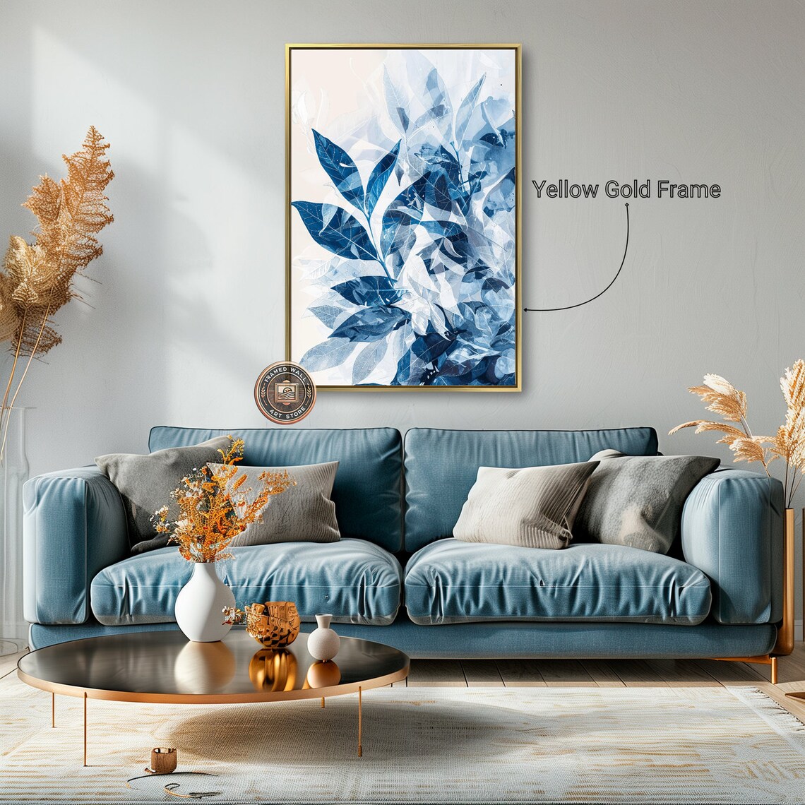 Blue Abstract Foliage Leaves Watercolor Modern Botanical Art Poster - Image 2