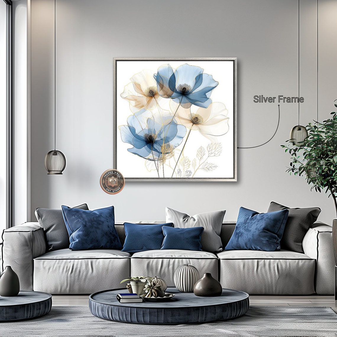 Translucent Blue Beige Flowers Abstract Petals Minimal Art Poster - Image 3