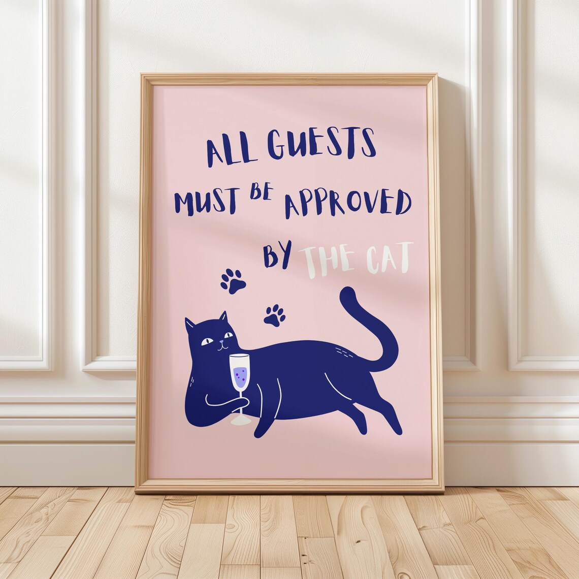 Cat Lover Wall Art Funny Posters Blue Pink Print Home Decor Poster Approved Guests Owner Gift