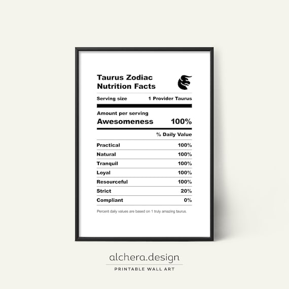 Taurus Zodiac Nutrition Facts Funny Astrology Gift Art Poster