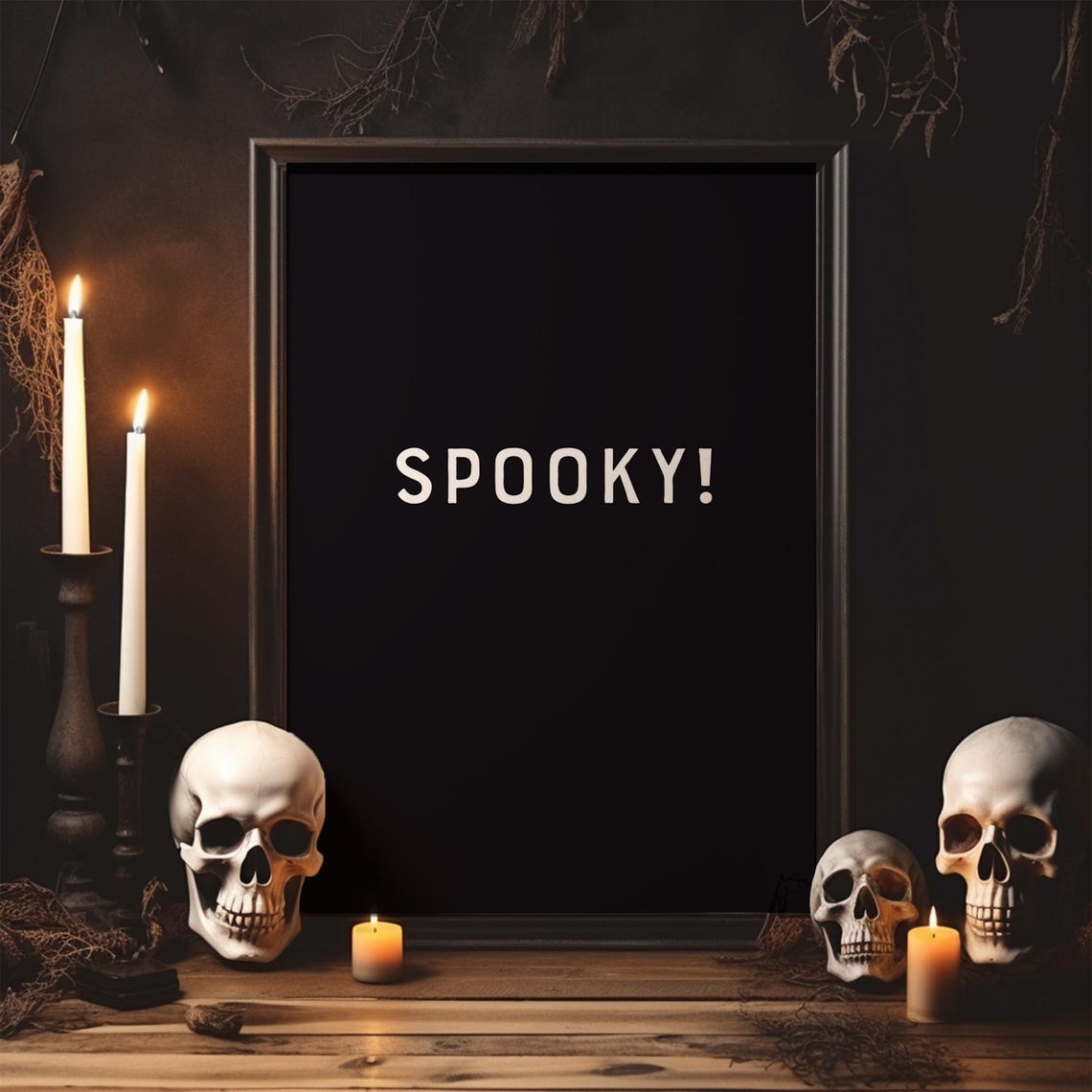 Spooky Minimalist Black and White Halloween Decor Art Poster - Image 2