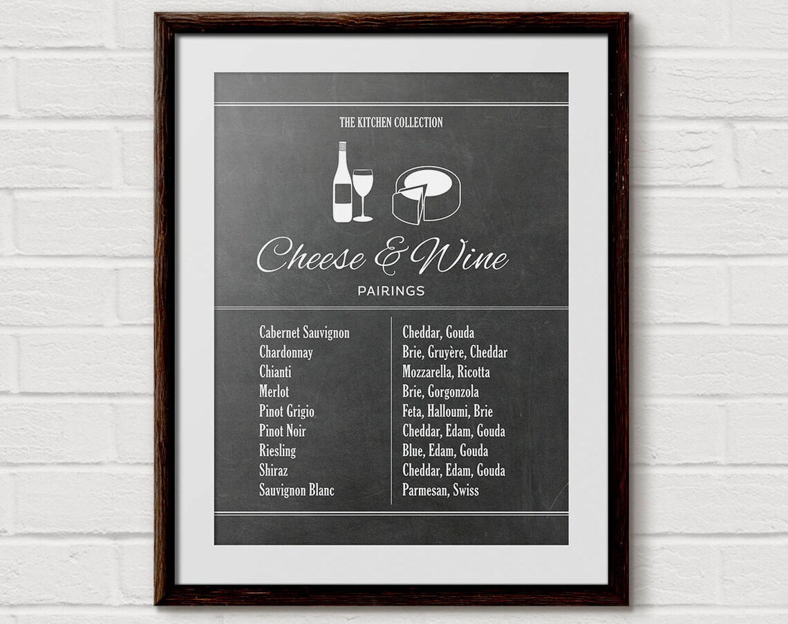 Wine and Cheese Bar Cart Art Print, Kitchen Chart
