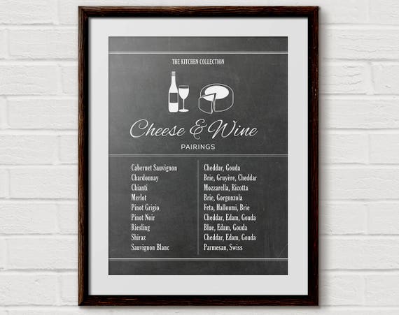 Wine and Cheese Bar Cart Art Print, Kitchen Chart