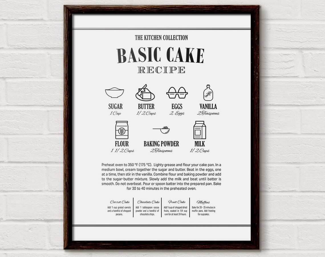 Recipe Kitchen Wall Decor, Illustrated Poster Print