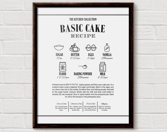 Recipe Kitchen Wall Decor, Illustrated Poster Print