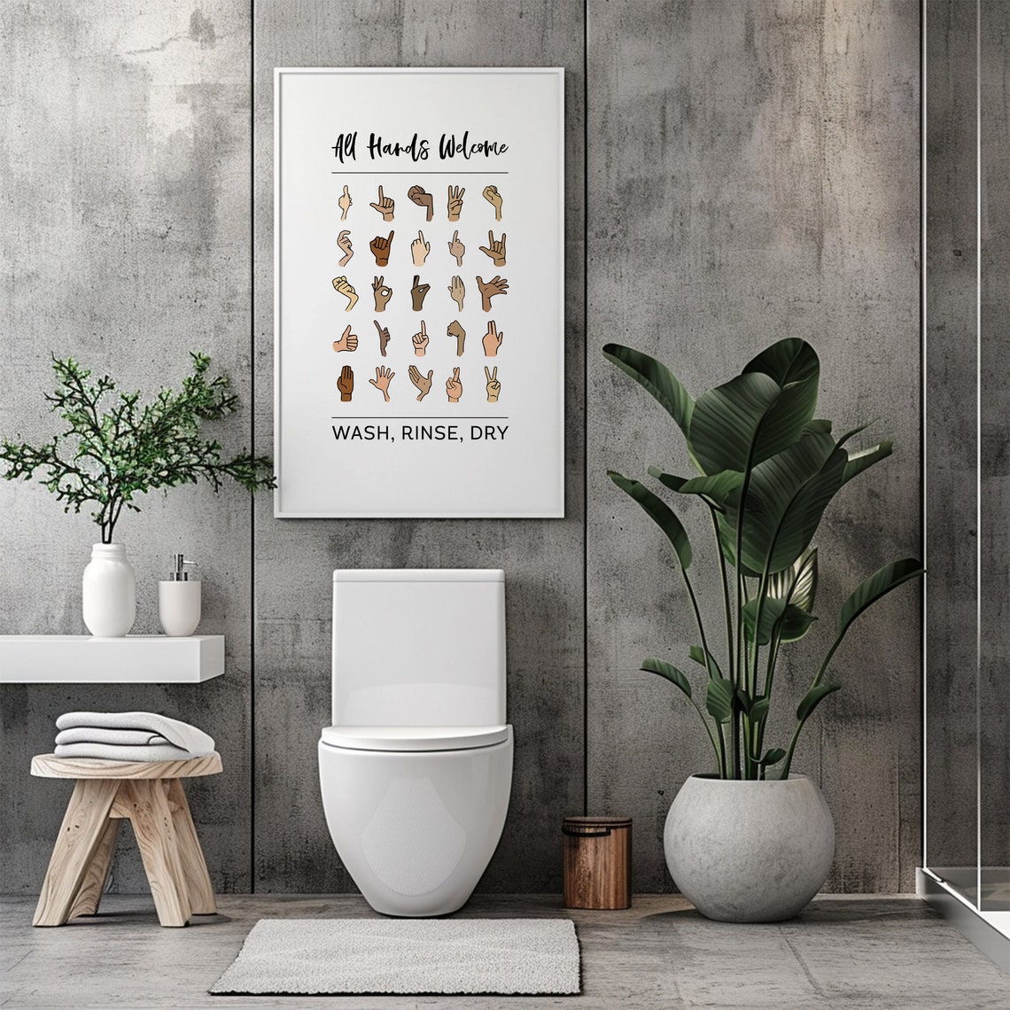 All Hands Welcome Wash Rinse Dry Inclusive Hand Bathroom Decor Poster - Image 2