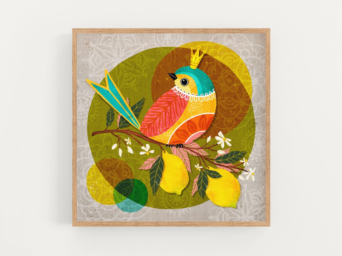 Summer Folk Art Bird Series 1, Wall Art Print