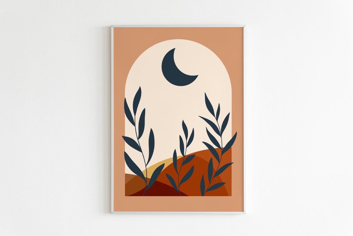 Terracotta Arch Moon Botanical Landscape Warm Boho Nature Poster
