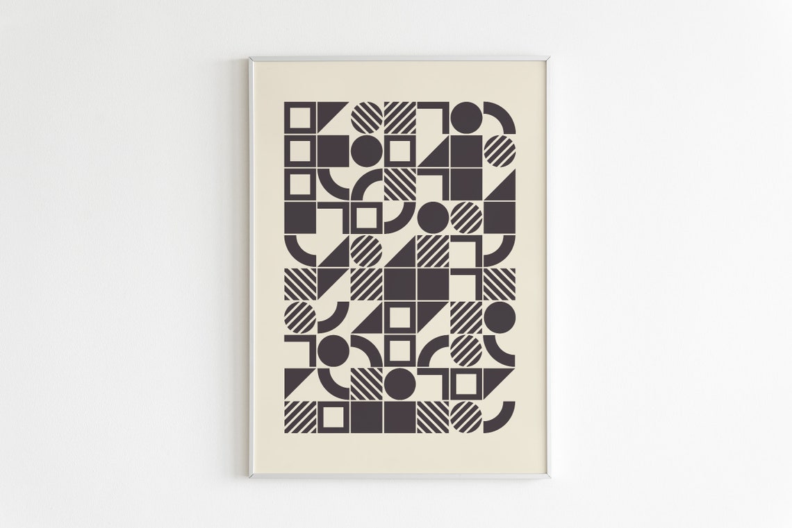 Black Bauhaus Geometric Pattern Charcoal Monochrome Modern Poster - Image 2
