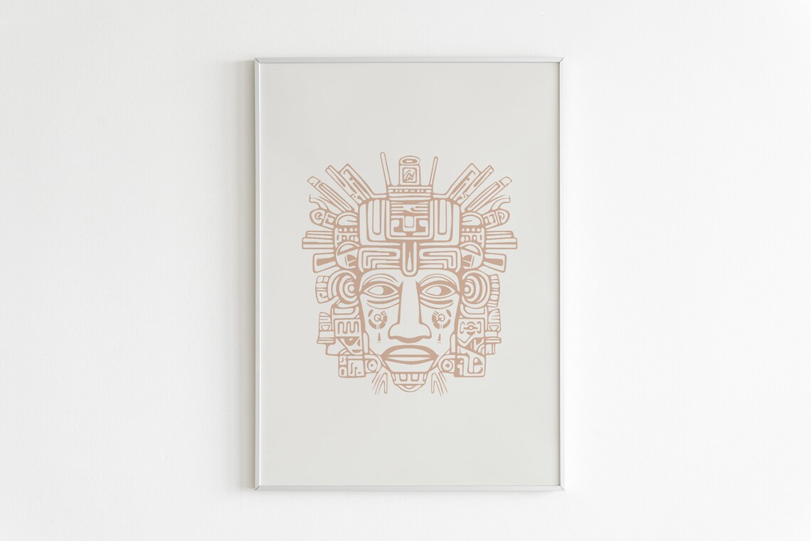 Mayan Mask Glyph Line Art Terracotta Minimalist Tribal Poster - Image 2