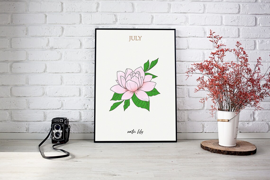 Water Lily July Birth Flower Art Print, Botanical - Image 2
