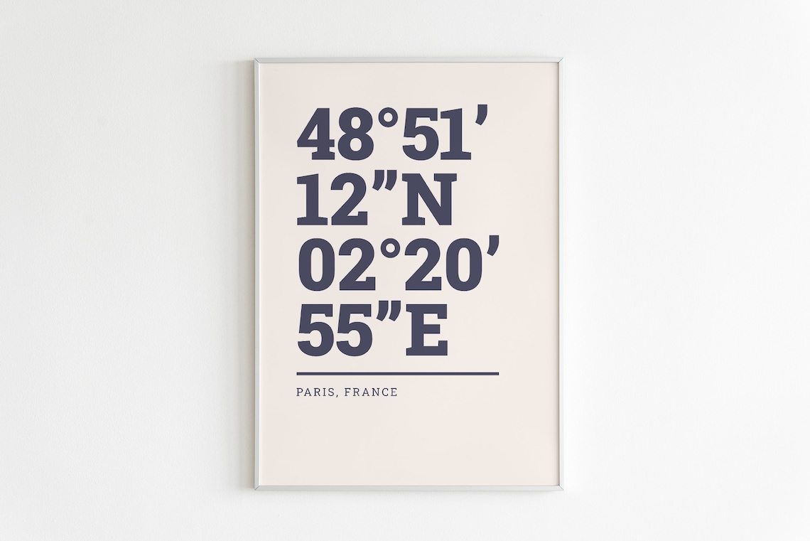 Paris France Coordinates Typography Minimalist City Travel Poster