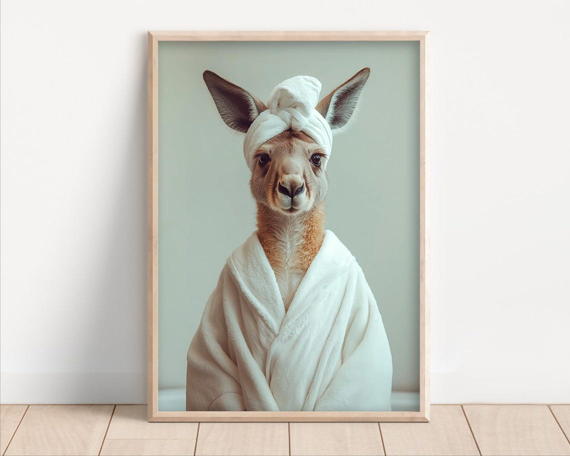 Kangaroo Wearing a Bathrobe and Towel Turban Funny Spa Poster