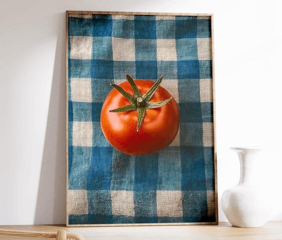 Vintage Tomato on Checkered Tablecloth Art Print