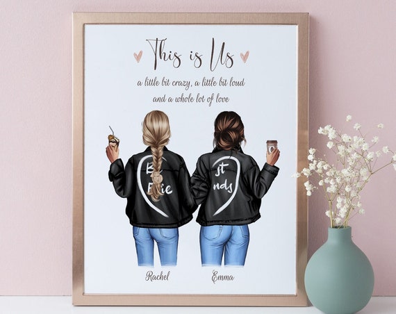 Custom Friends Prints Best Friends Jacket Girls Personalised Wall Art Sisters Gift Picture Personalised Gift For Friends