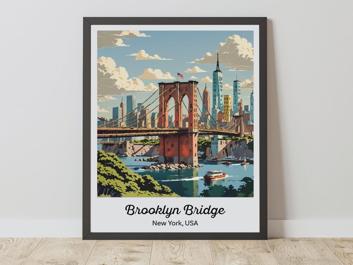 Brooklyn Bridge Vintage Travel Poster
