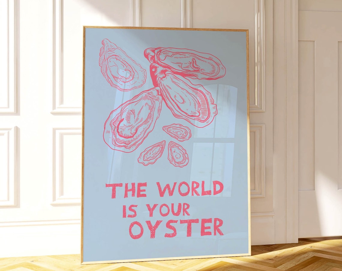 The World Is Your Oyster Pink Shell Cute Aesthetic Quote Poster - Image 3
