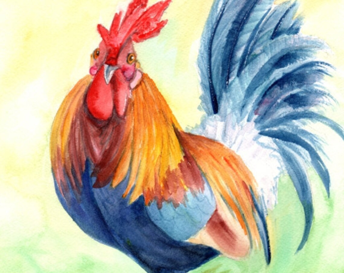 Rooster Painting, Kauai Kitchen Farm Art Print