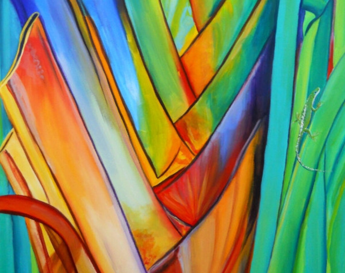Heliconia and Gecko Hawaii Art Print, Tropical